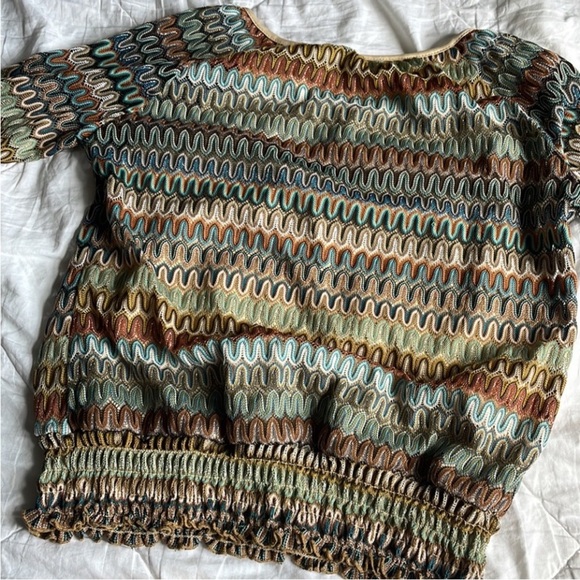 Dress barn Petite Large multicolored‎ brown and green Blouse - Picture 4 of 5